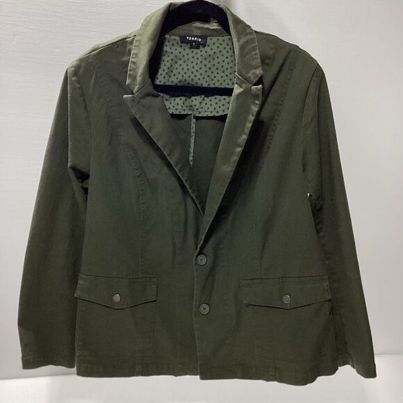 Torrid Blazer Olive Green Button Front Pockets Torrid Size 2 - Picture 2 of 12